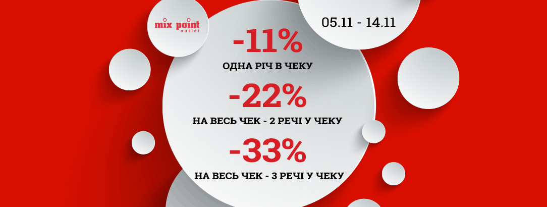 Святкуйте шопінг дей в Mix Point Outlet // Тільки з 05.11 по 14.11 знижки до -33%